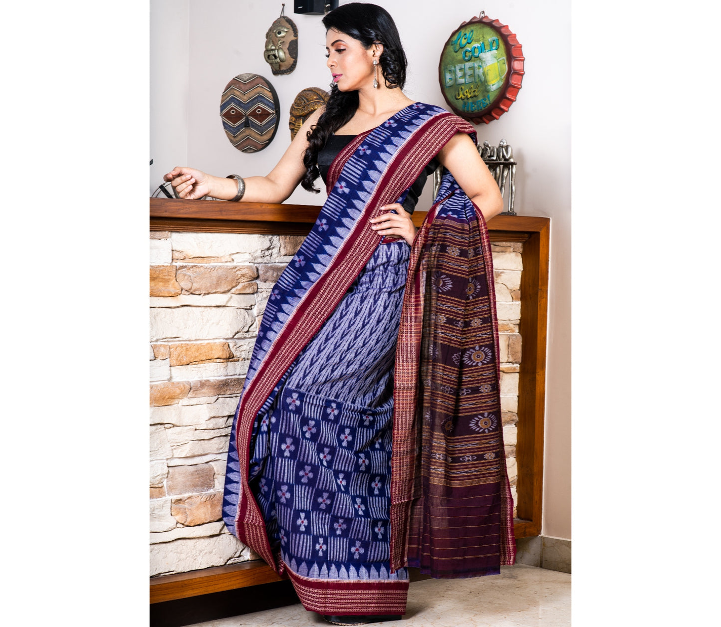 Sambalpuri Saree - Pure Cotton - Blue
