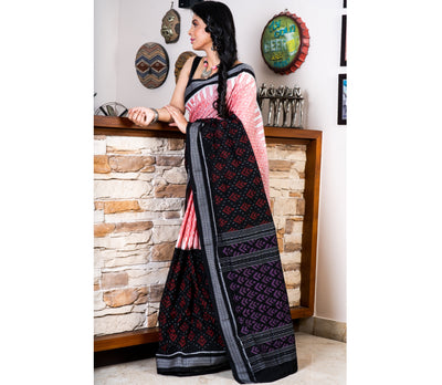 Sambalpuri Saree - Pure Cotton - Pink and Black