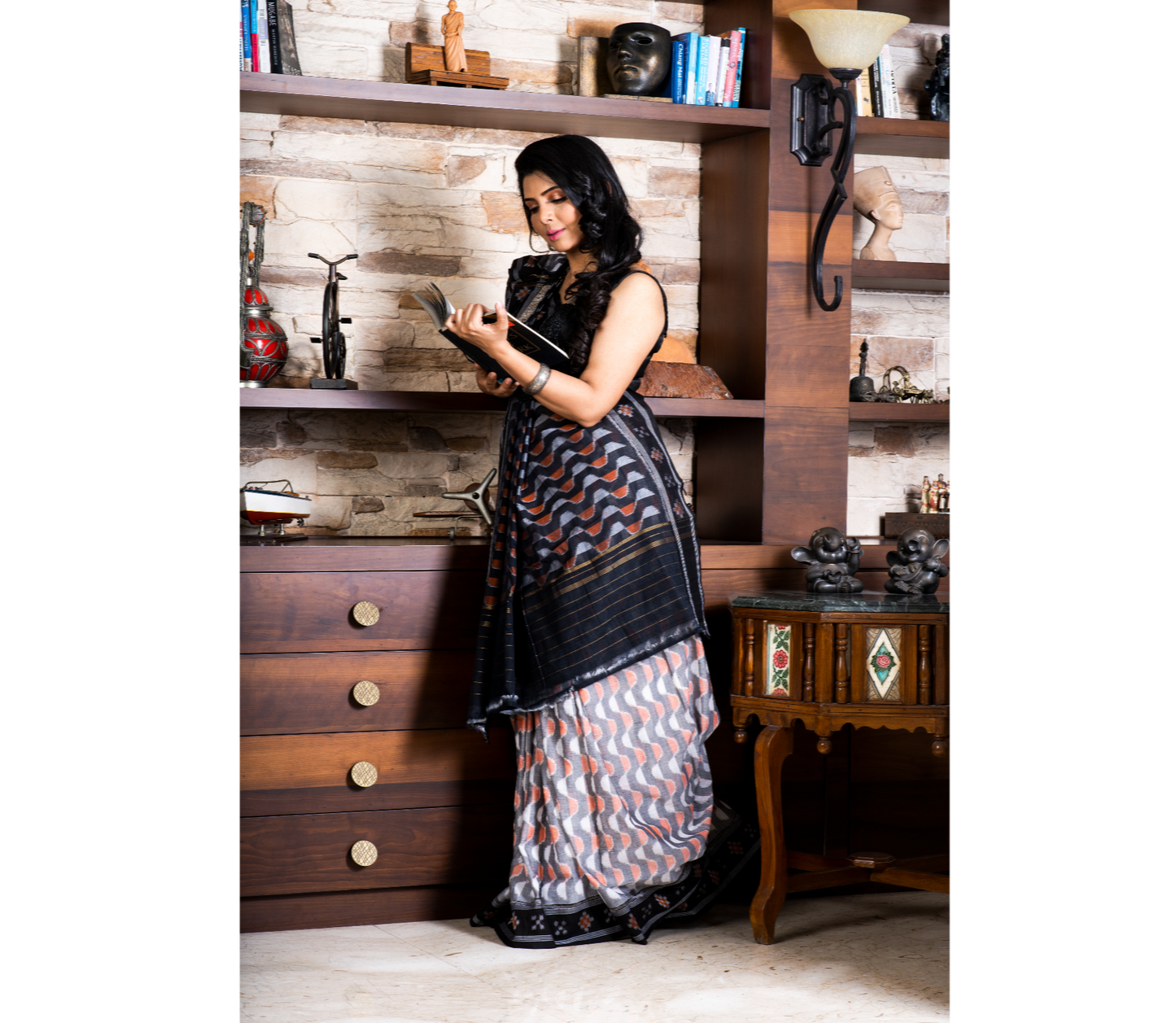 Sambalpuri Saree - Pure Cotton - Black, Grey & Pink