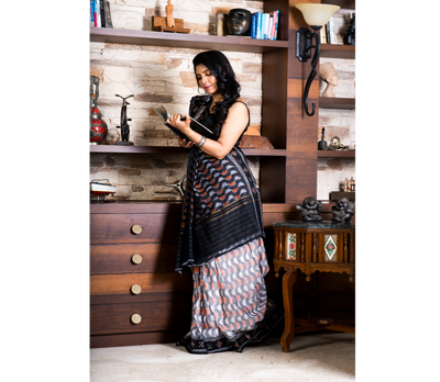 Sambalpuri Saree - Pure Cotton - Black, Grey & Pink