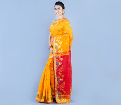 HANDLOOM SAREE WITH WORK ALL OVER THE SAREE - YELLOW & RED
