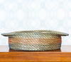 Round Basket of Sabai Grass with Blue and Red Thread Work