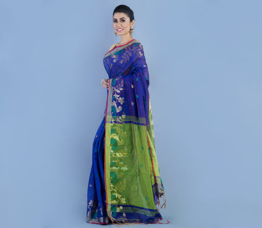 HANDLOOM SAREE WITH WORK ALL OVER THE SAREE - BLUE AND GREEN
