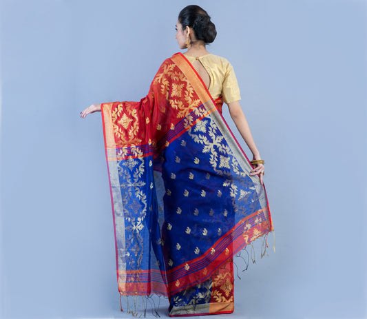 HANDLOOM SAREE WITH WORK ALL OVER THE SAREE -  MAROON AND BLUE