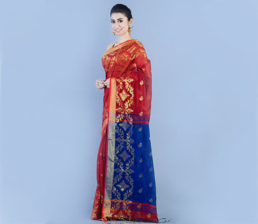 HANDLOOM SAREE WITH WORK ALL OVER THE SAREE -  MAROON AND BLUE