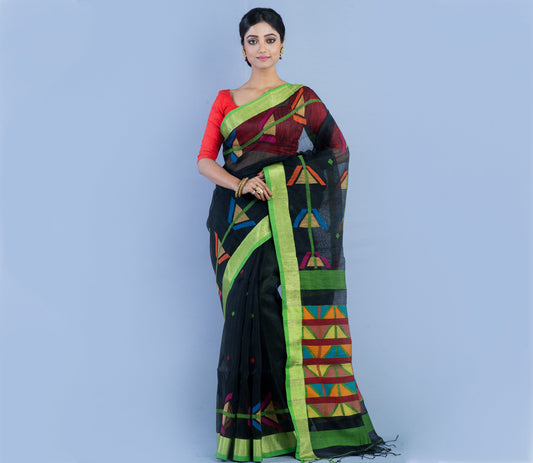 Handloom Saree - Black and 3D Color - ArtisanSoul