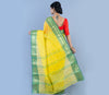 Handloom Tant Saree With All Over Work - Olive Green On Yellow