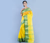 Handloom Tant Saree With All Over Work - Olive Green On Yellow