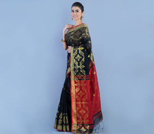 HANDLOOM SAREE WITH WORK ALL OVER THE SAREE - BLACK AND MAROON