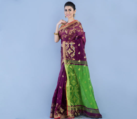 HANDLOOM SAREE WITH WORK ALL OVER THE SAREE - VIOLET AND GREEN