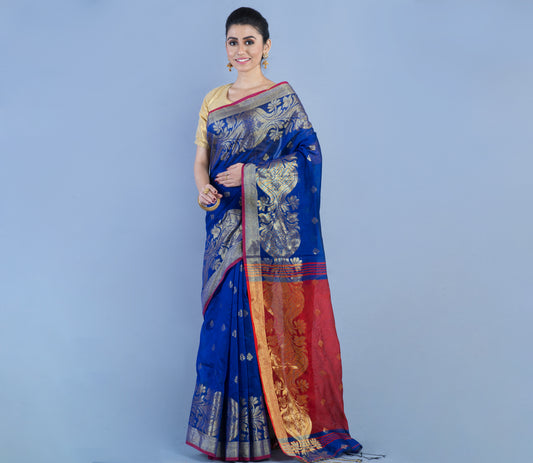 HANDLOOM SAREE WITH WORK ALL OVER THE SAREE - BLUE AND MAROON