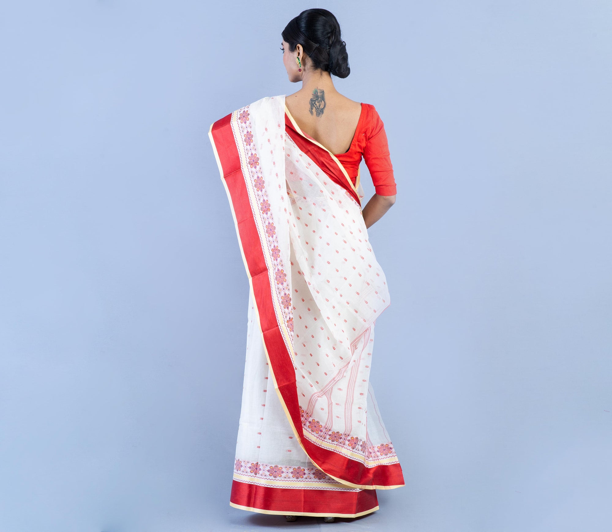 WoodenTant Women's Pure cotton Tangail Tant Saree With Starch and small  cotton thread Border without Blouse Piece All the design fully Weaved