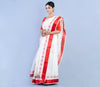 Handloom Tant Saree - White with Red Design & Par