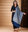 Ajrakh Print Modal Silk Stole From Bengal - Blue