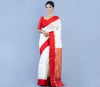 Handloom Garod Saree - White with Red Par & Anchal