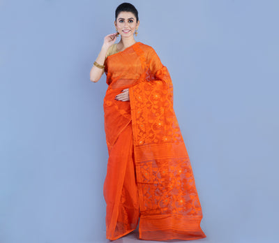 Handloom Jamdani Saree - Orange