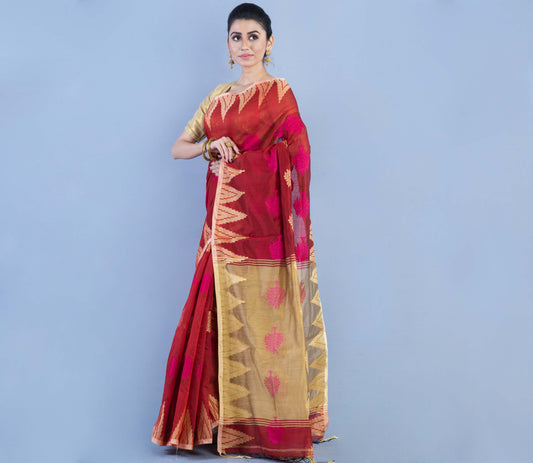 Handloom Saree - Maroon & Maple Anchal
