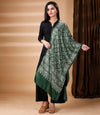Ajrakh Print Modal Silk Stole From Bengal - Olive Green