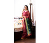 Handloom Linen Saree With All Over Work - Burgundy & Pine Green