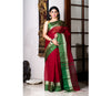 Handloom Tant Saree - Maroon With Green Par