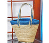 Ladies Bag made out of Sabai Grass from Bengal - Natural with Blue Border