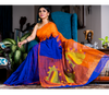 Handloom Gheecha Saree - Blue & Orange