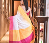 Handloom Saree With Ganga-Jamuna Par - Yellow & Pink on White