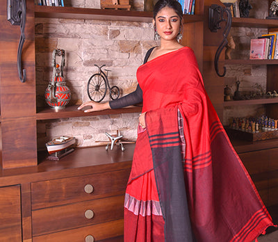 Handloom Cotton Saree with Maddhabani Design in Red