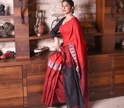 Handloom Cotton Saree with Maddhabani Design in Red