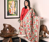 Kantha Stitched Dupatta on Tussar Base - Red Flowers