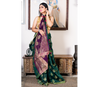 Linen Saree With Work All Over The Saree - Bottle Green & Violet