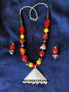Ethnic Handcrafted Necklace with Tringle design Pendant - Red and Yellow