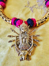 Ethnic Necklace With Durga Pendant - Purple