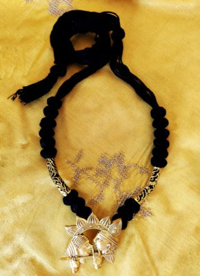 Ethnic Necklace With Krishna Pendant - Black