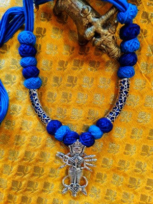 Ethnic Necklace With Durga Pendant - Blue