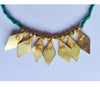 Handcrafted Dokra Necklace from Odisha - Green Threaded Diamond Design
