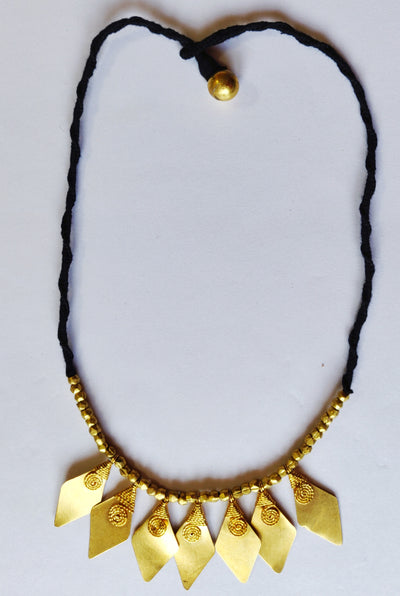 Handcrafted Dokra Necklace with Earring from Odisha - Black Threaded Diamond Design