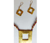Handcrafted Dokra Necklace with earring from Odisha - Maroon Threaded Square Type
