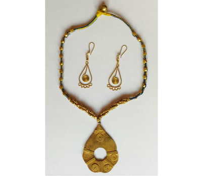 Handcrafted Dokra Necklace with Earring from Odisha - Drop Design