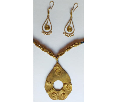 Handcrafted Dokra Necklace with Earring from Odisha - Drop Design