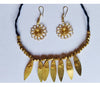 Handcrafted Dokra Necklace with Earring from Odisha - Black Threaded Diya Design