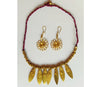 Handcrafted Dokra Necklace with Earring from Odisha - Maroon Threaded Diya Design