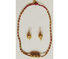 Handcrafted Dokra Necklace with Earring from Odisha - Maroon threaded With Beads