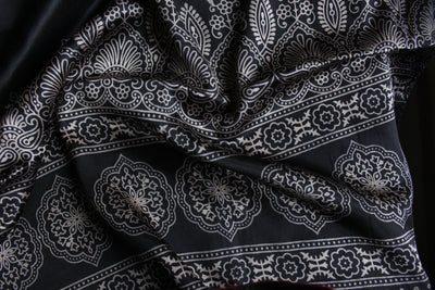 Ajrakh Print Modal Silk Stole From Bengal - Black