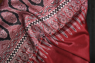 Ajrakh Print Modal Silk Stole From Bengal - Maroon