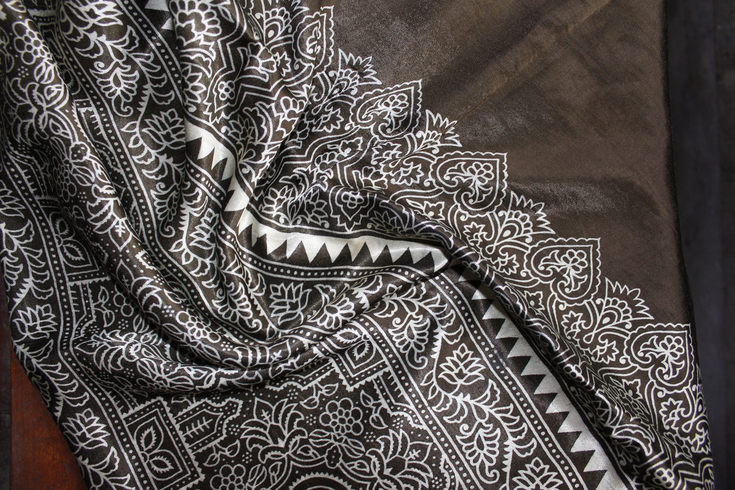 Ajrakh Print Modal Silk Stole From Bengal - Grey