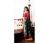 Handloom Linen Saree With All Over Work - Burgundy & Pine Green