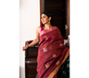 Handloom Linen Saree With All Over Work - Burgundy & Pine Green