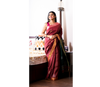 Handloom Linen Saree With All Over Work - Burgundy & Pine Green