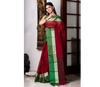 Handloom Tant Saree - Maroon With Green Par